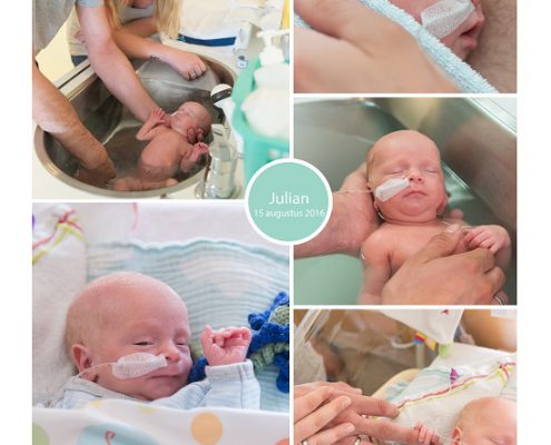 Julian prematuur, geboren met 32 weken, weeenremmers, longrijping, stuitligging couveuse
