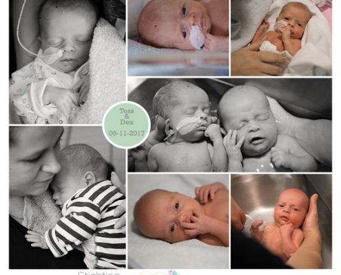 Tess & Dex prematuur geboren met 33 weken en 4 dagen, Gelderse Vallei, tweeling, groeiachterstand, borstvoeding, flesvoeding, sonde