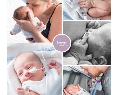Emma prematuur geboren met 32+ weken, gebroken vliezen, weeenremmers, couveuse, borstvoeding, sondevoeding