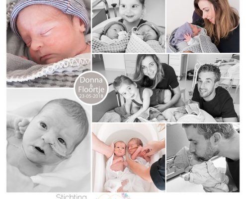 Donna & Floortje prematuur geboren met 35 weken en 5 dagen, Elkerliek ziekenhuis, tweeling, bekkeninstabiliteit, weeenremmers, longrijping, keizersnede, sondevoeding