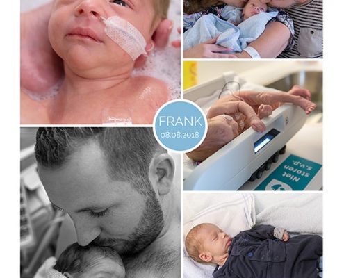 Frank prematuur geboren met 33 weken, Antonius Nieuwegein, groei echo, spoedkeizersnede, couveuse, CPAP, sonde