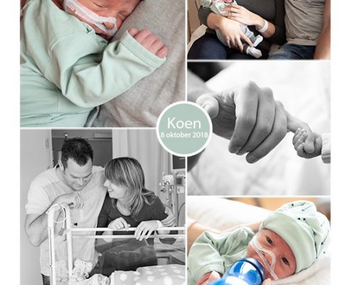 Koen prematuur geboren met 34 weken, Tjongerschans Heerenveen, gebroken vliezen, flesvoeding, sonde