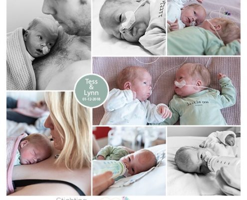 Tess & Lynn prematuur geboren met 32 weken, Rivierenland ziekenhuis Tiel, tweeling, keizersnede, flesvoeding, buidelen, sonde
