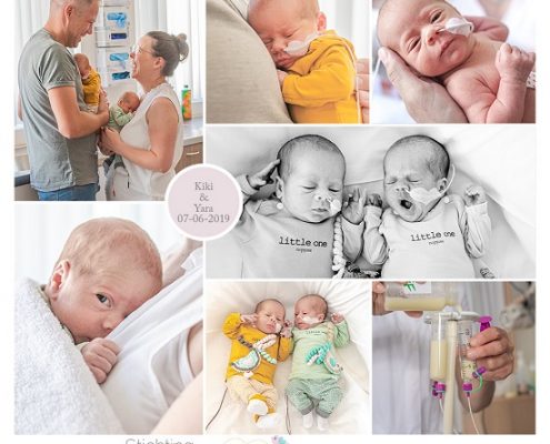 Kiki & Yara prematuur geboren met 34 weken, tweeling, stuitligging, keizersnede, gebroken vliezen, MST Enschede, weeenremmers, longrijping, couveuse, sonde
