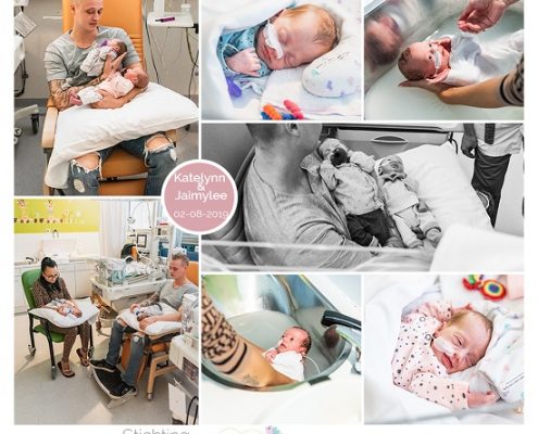 Katelynn & Jaimylee prematuur geboren met 32 weken, tweeling, LUMC, spoedkeizersnede, sonde
