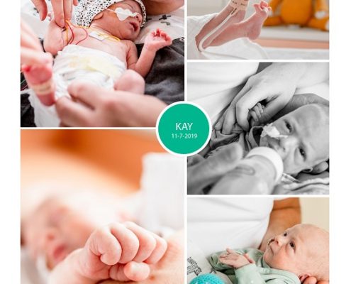 Kay prematuur geboren met 32 weken, spoedkeizersnede, flesvoeding, sonde
