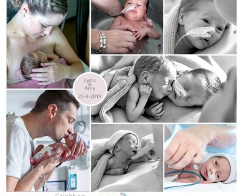 Lynn & Amy prematuur geboren met 35 weken, Nij Smellinghe, zwangerschapsvergiftiging, spoedkeizersnede, CPAP, couveuse, borstvoeding, buidelen, sonde