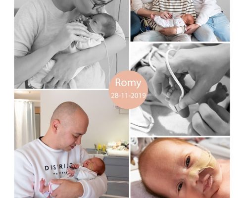 Romy prematuur geboren met 33 weken en 5 dagen, keizersnede, Elkerliek, longrijping, weeenremmers, zwangerschapsvergiftiging, couveuse, sonde