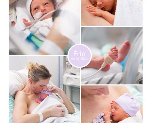 Érin prematuur geboren met 33 weken, Bethesda, gebroken vliezen, couveuse, sonde, buidelen, borstvoeding